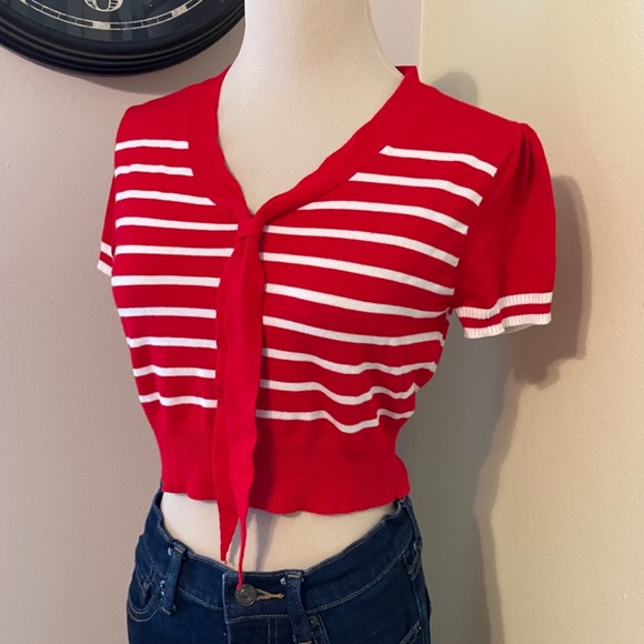 Red and White Striped Women's Top - Picture 5 of 7